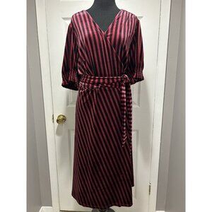 ModCloth Size 2X Timeless Embrace Velvet Midi Wrap Dress Burgundy Black Stripe